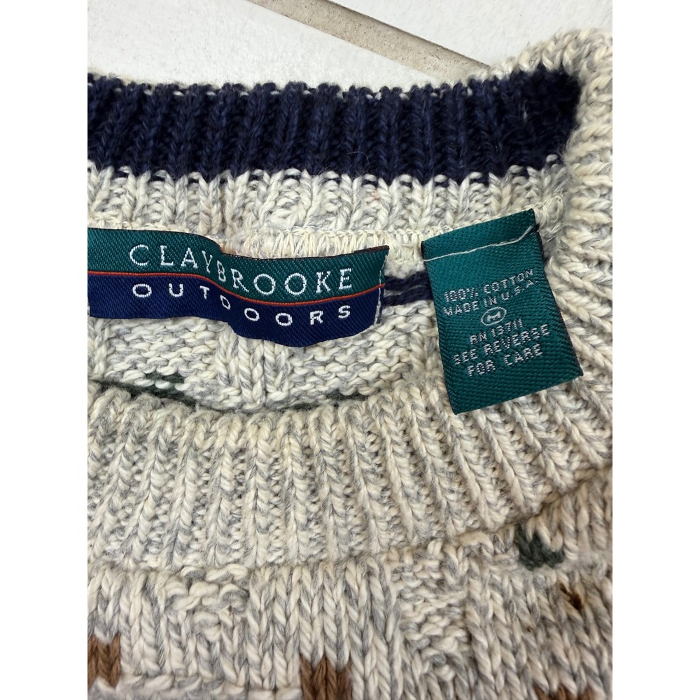 Claybrooke Outdoors Mens Medium Cotton Knit Sweater Vintage Made in USA Oatmeal - Picture 2 of 5